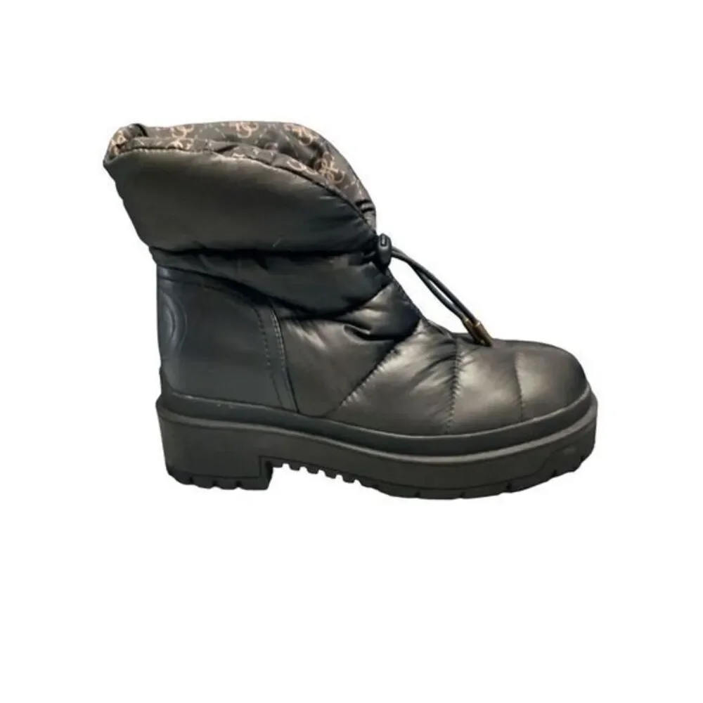 Guess Winter Ankle Snow Boots Womens Size 6.5 Black Leather Puffer‎ Pull On